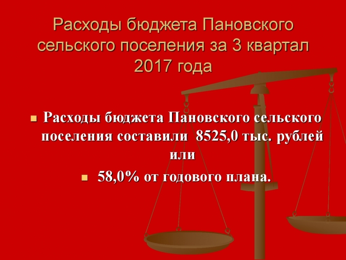 Отчет об исполнении бюджета Пановского сельского поселения за 3 квартал 2017 года