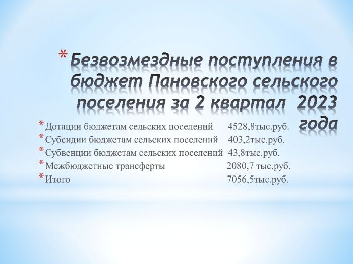 Бюджет для граждан. Отчет об исполнении бюджета Пановского сельского поселения за 2 квартал 2023 года