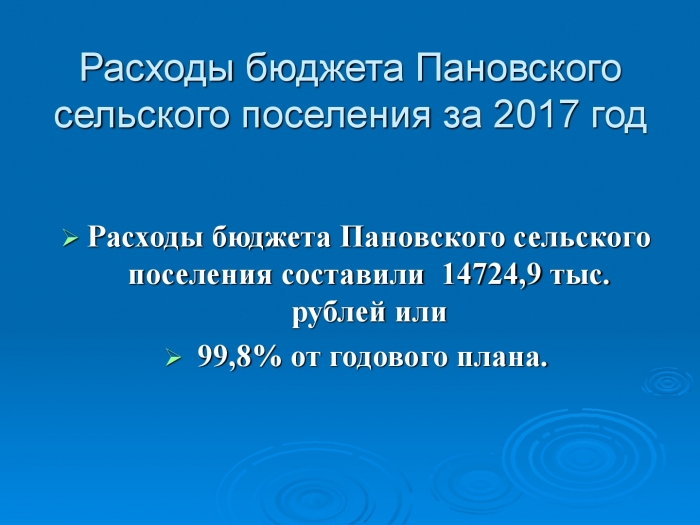 Отчет об исполнении бюджета Пановского сельского поселения за 2017 год